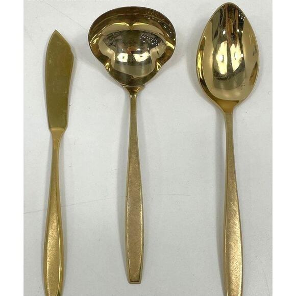 DIRILYTE GOLD TUSCANY 15 PIECE GOLD PLATED FLATWARE PLUS SERVING - Picture 5 of 6